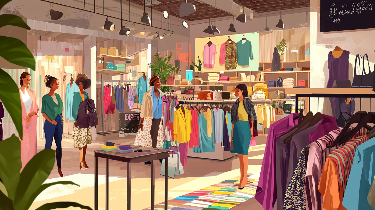 Personas explorando una tienda de ropa usada y sostenible